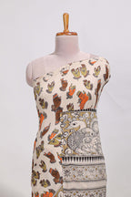 Multicolour kalamkari printed cotton saree with traditional floral motifs and contrast pallu