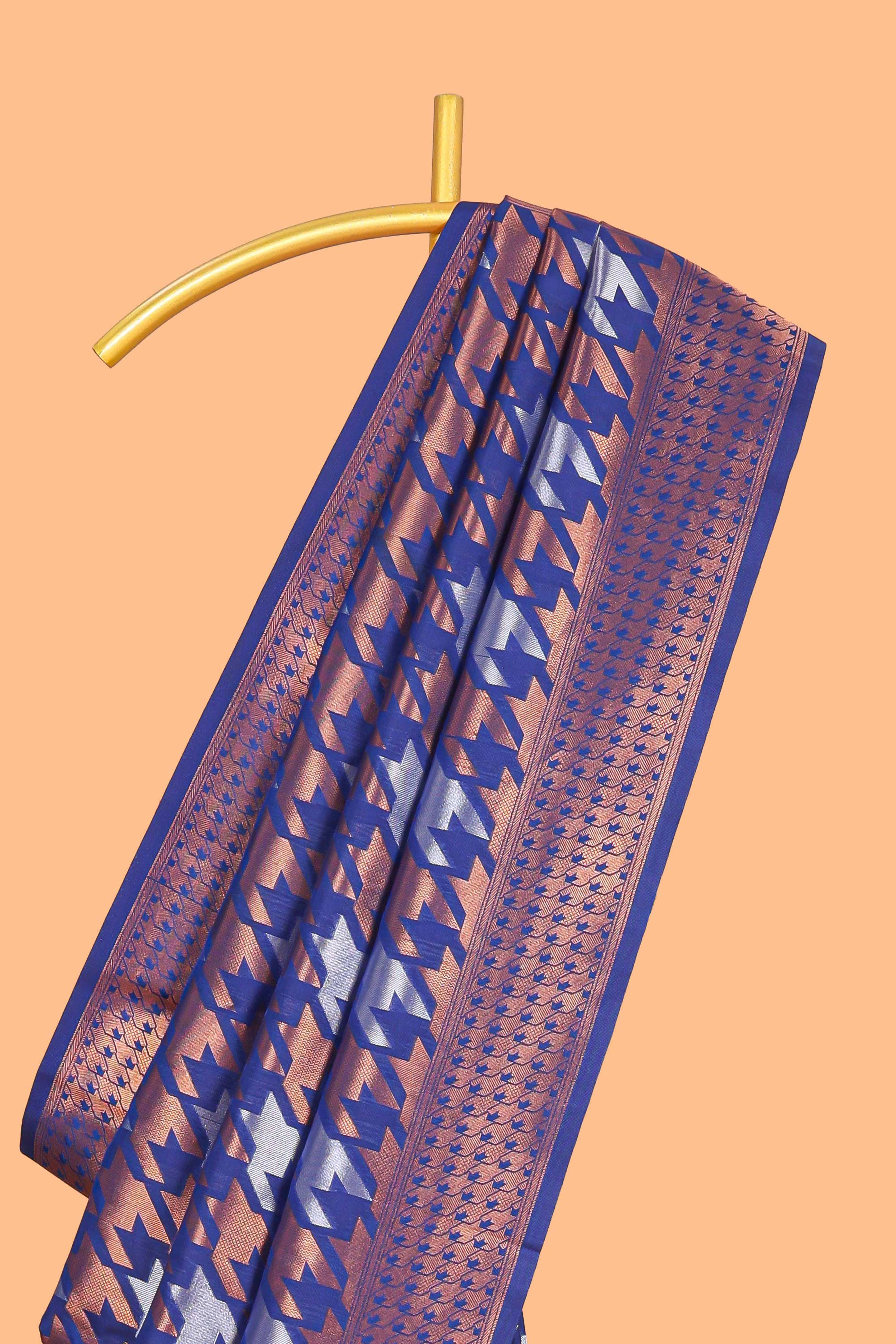 Royal Blue Katan SilkSaree with Rich Zari Woven Geometric border and Pallu along with Matching Blouse