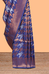 Royal Blue Katan SilkSaree with Rich Zari Woven Geometric border and Pallu along with Matching Blouse