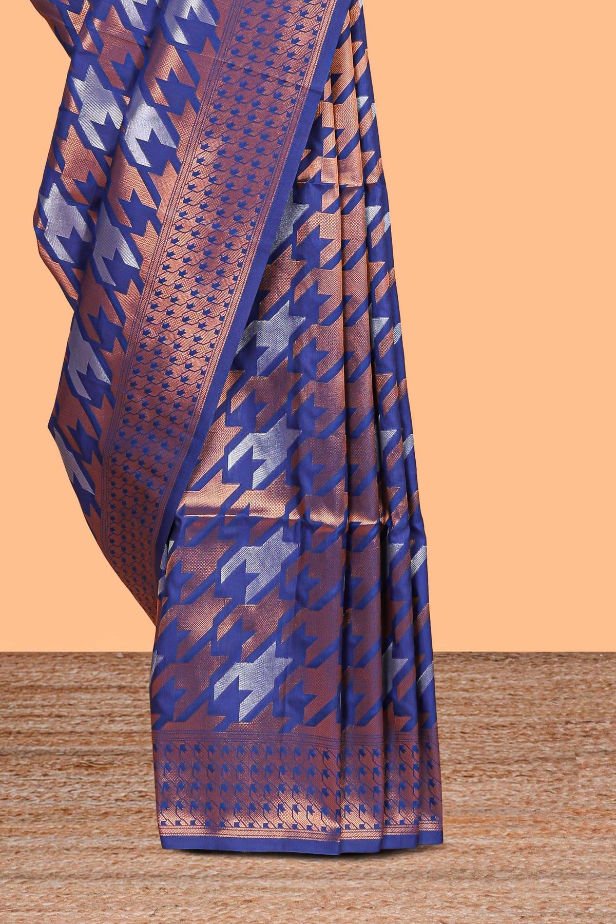 Royal Blue Katan Silk  Saree with Rich Zari Woven Geometric border and Pallu along with Matching Blouse