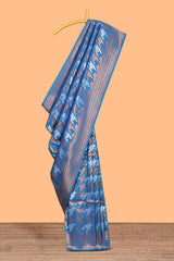 Blue Katan SilkSaree with Rich Zari Woven Geometric border and Pallu along with Matching Blouse