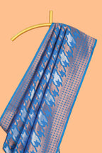 Blue Katan Silk  Saree with Rich Zari Woven Geometric border and Pallu along with Matching Blouse