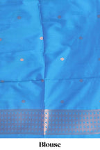 Blue Katan Silk  Saree with Rich Zari Woven Geometric border and Pallu along with Matching Blouse