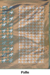 Green Katan SilkSaree with Rich Zari Woven Geometric border and Pallu along with Matching Blouse
