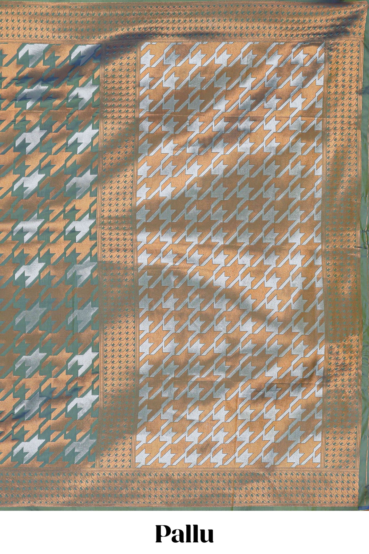 Green Katan Silk  Saree with Rich Zari Woven Geometric border and Pallu along with Matching Blouse
