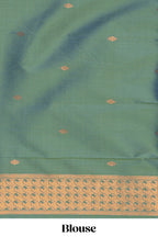 Green Katan Silk  Saree with Rich Zari Woven Geometric border and Pallu along with Matching Blouse