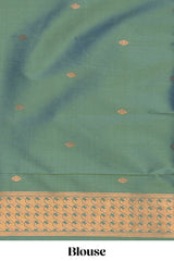 Green Katan SilkSaree with Rich Zari Woven Geometric border and Pallu along with Matching Blouse