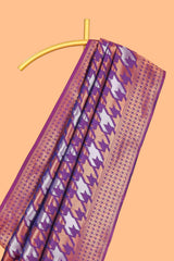 Violet Katan SilkSaree with Rich Zari Woven Geometric border and Pallu along with Matching Blouse