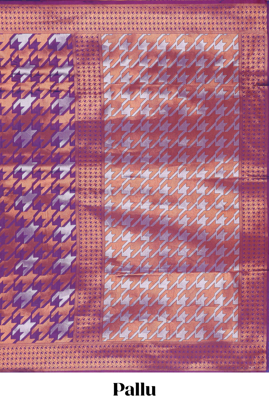Violet Katan Silk  Saree with Rich Zari Woven Geometric border and Pallu along with Matching Blouse