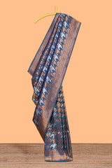Ocean Blue Katan SilkSaree with Rich Zari Woven Geometric border and Pallu along with Matching Blouse