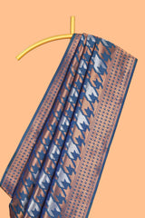 Ocean Blue Katan SilkSaree with Rich Zari Woven Geometric border and Pallu along with Matching Blouse