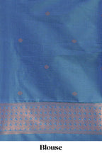 Ocean Blue Katan Silk  Saree with Rich Zari Woven Geometric border and Pallu along with Matching Blouse