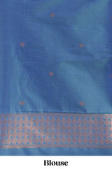 Ocean Blue Katan SilkSaree with Rich Zari Woven Geometric border and Pallu along with Matching Blouse