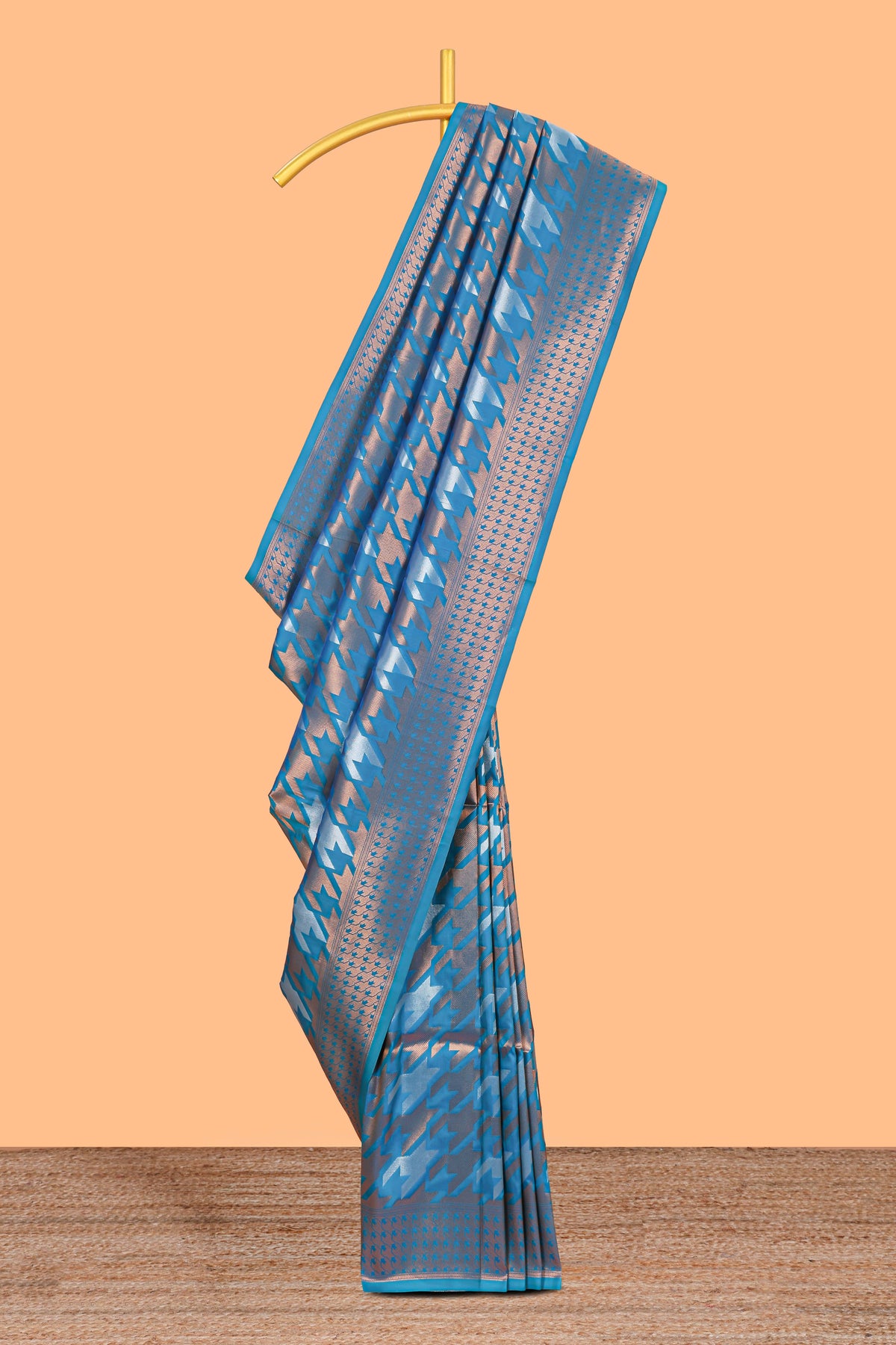 Blue Katan Silk  Saree with Rich Zari Woven Geometric border and Pallu along with Matching Blouse