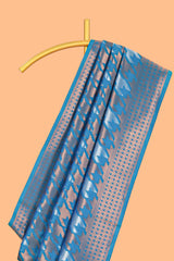 Blue Katan SilkSaree with Rich Zari Woven Geometric border and Pallu along with Matching Blouse
