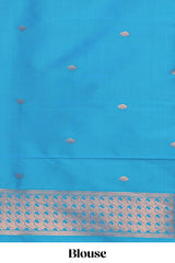Blue Katan SilkSaree with Rich Zari Woven Geometric border and Pallu along with Matching Blouse