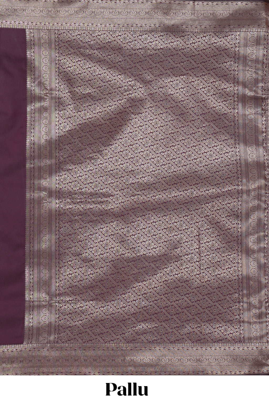 Deep purple leaf design zari motifs kathan silk saree with self zari border and motifs blouse