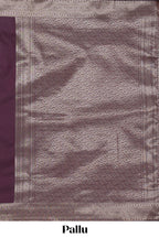 Deep purple leaf design zari motifs kathan silk saree with self zari border and motifs blouse