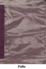 Deep purple leaf design zari motifs kathan silk saree with self zari border and motifs blouse
