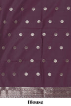 Deep purple leaf design zari motifs kathan silk saree with self zari border and motifs blouse