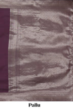 Deep purple floral design zari motifs kathan silk saree with self zari border and motifs blouse