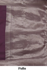 Deep purple floral design zari motifs kathan silk saree with self zari border and motifs blouse