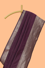 Deep purple plain kathan silk saree with self zari border and motifs blouse