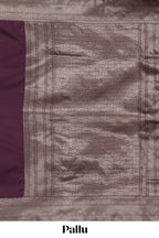 Deep purple plain kathan silk saree with self zari border and motifs blouse