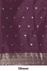 Deep purple plain kathan silk saree with self zari border and motifs blouse