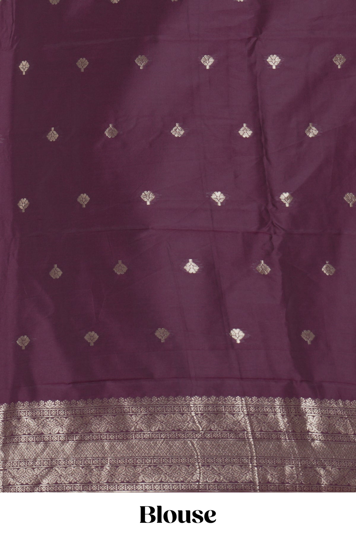 Deep purple plain kathan silk saree with self zari border and motifs blouse