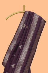 Deep purple zari butta kathan silk saree with self zari bentex border and motifs blouse