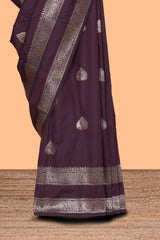 Deep purple zari butta kathan silk saree with self zari bentex border and motifs blouse