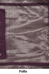 Deep purple zari butta kathan silk saree with self zari bentex border and motifs blouse