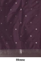 Deep purple zari butta kathan silk saree with self zari bentex border and motifs blouse