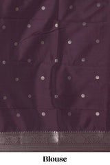 Deep purple zari butta kathan silk saree with self zari bentex border and motifs blouse