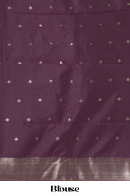 Deep purple deer, elephant & tree zari design kathan silk saree with self zari border and motifs blouse