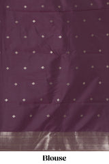 Deep purple deer, elephant & tree zari design kathan silk saree with self zari border and motifs blouse