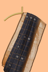 Black checked zari design kathan silk saree with contrast temple zari border and motifs blouse