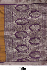 Orange checked zari design kathan silk saree with contrast temple zari border and motifs blouse