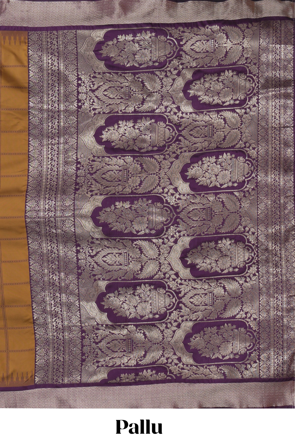 Orange checked zari design kathan silk saree with contrast temple zari border and motifs blouse