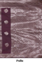 Deep brown stripes zari motifs design kathan silk saree with self zari border and motifs blouse