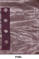 Deep brown stripes zari motifs design kathan silk saree with self zari border and motifs blouse