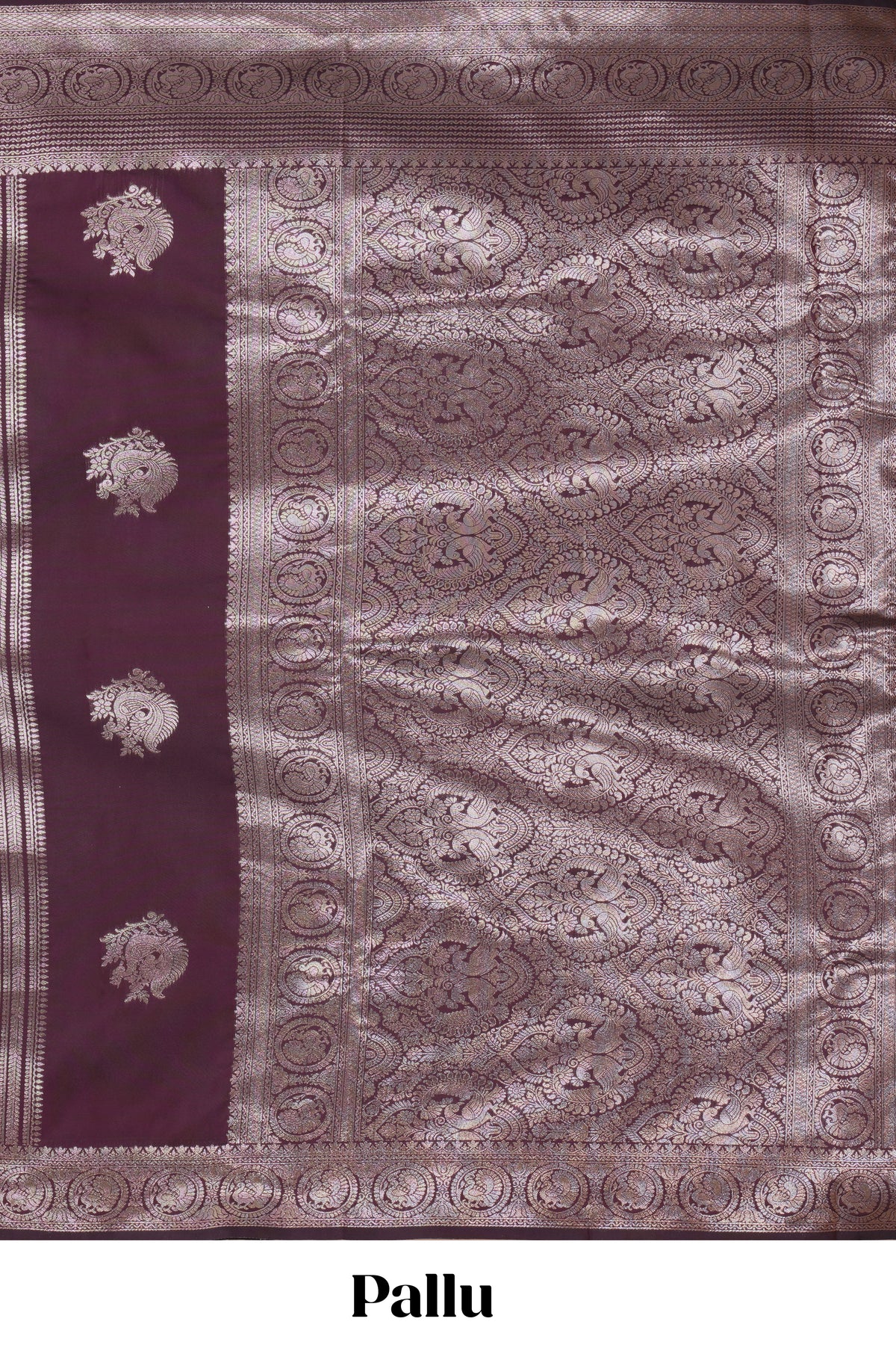 Deep brown stripes zari motifs design kathan silk saree with self zari border and motifs blouse