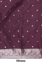 Deep brown stripes zari motifs design kathan silk saree with self zari border and motifs blouse