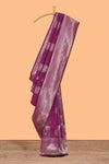 Magenta stripes zari motifs design kathan silk saree with self zari border and motifs blouse