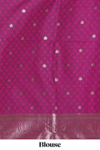 Magenta stripes zari motifs design kathan silk saree with self zari border and motifs blouse