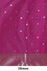 Magenta stripes zari motifs design kathan silk saree with self zari border and motifs blouse
