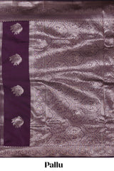 Purple stripes zari motifs design kathan silk saree with self zari border and motifs blouse
