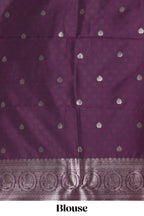 Purple stripes zari motifs design kathan silk saree with self zari border and motifs blouse