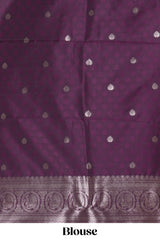 Purple stripes zari motifs design kathan silk saree with self zari border and motifs blouse